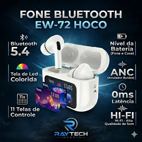 HOCO EW72 Wirelss Bluetooth 5.4 ANC Redução De Ruído Fone De Ouvido Com LED 