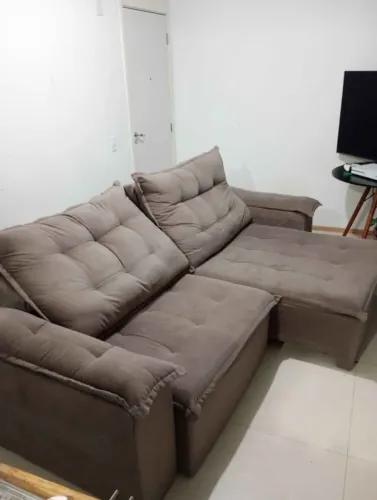 Sofá retrátil reclinável 2,5m largura marrom acinzentado