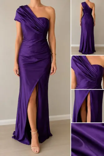Vestido de Festa Longo Roxo Sereia com Fenda Acetinado Tam. Único 36 ao 42