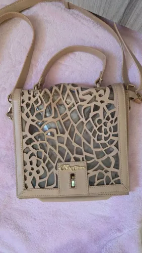 bolsa couro transversal carmen steffens bege original