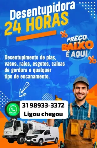 Desentupidora Solução 24 horas.  Orçamento Grátis *