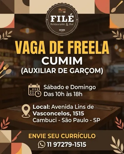 Vaga de FREELA: CUMIM(Auxiliar de Garçom)