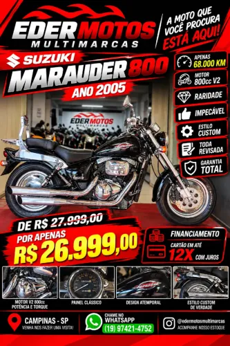 SUZUKI MARAUDER 800 2005 PRETA EM OTIMAS CONDIÇOES COM 63.800KM  E DAMOS GARANTIA TOTAL