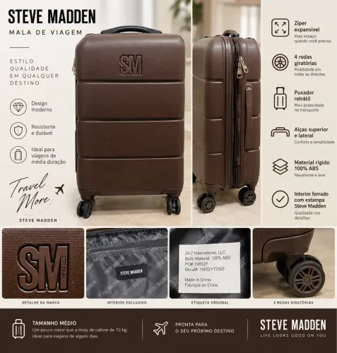 Mala de Viagem Média Steve Madden Rígida com Rodinhas