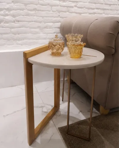 Mesa De Canto Redonda Linnea Com Tampo De Vidro