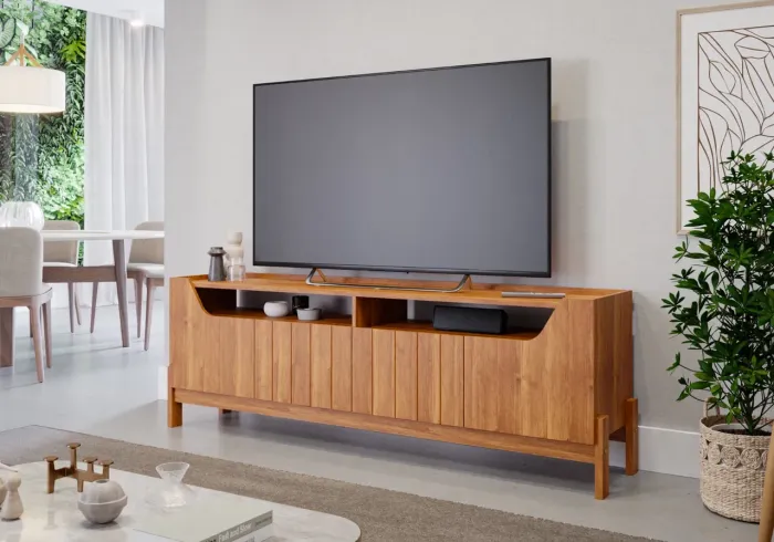 Rack Bancada Moema Permobili 100% MDF, para TVs até 70 Polegadas - Entrega Imediata;