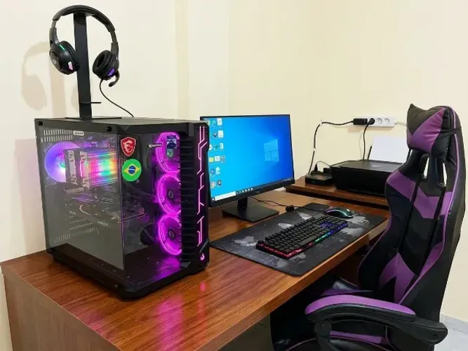 Setup Gamer Completo PC Ryzen 5 5600G + RX 6600 8GB + 32GB RAM + Monitor LG + Cadeira + Me