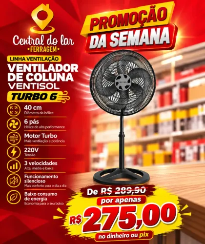 Ventilador de Coluna Ventisol Turbo 6 - 40 cm