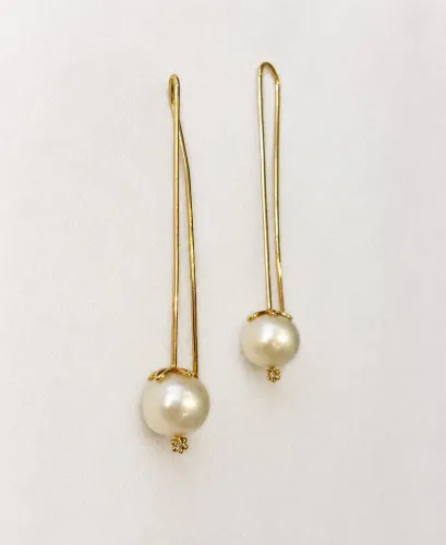 Brincos de ouro amarelo 18K com pérolas e diamantes - Hstern - Comprido - Coleção Pérolas