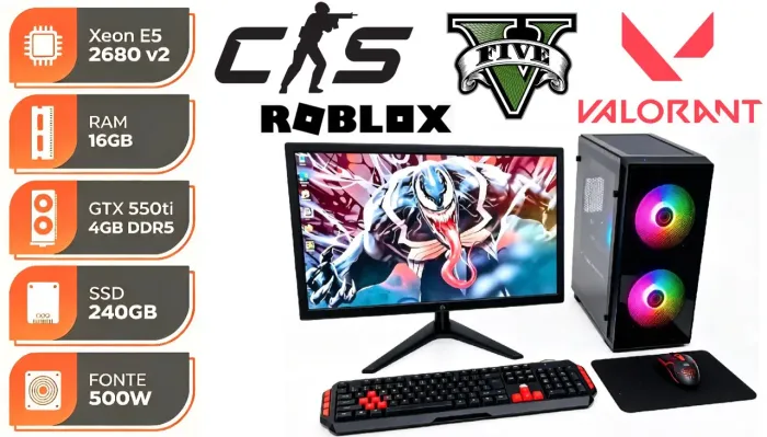 PC Gamer Completo Roblox, Valorant, Minecraft, CS2, GTA. NF e Garantia