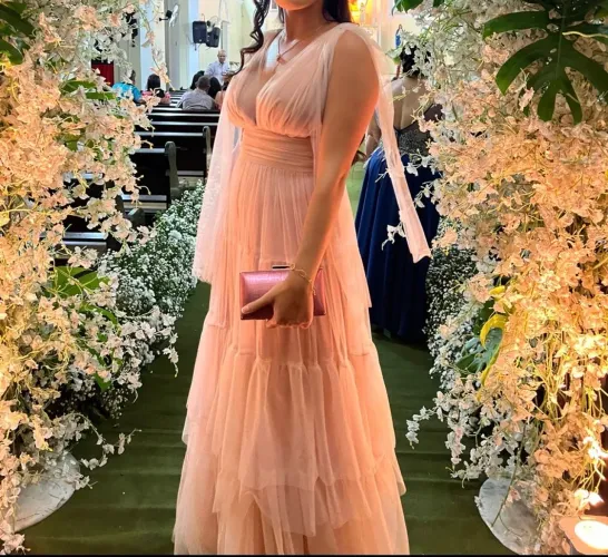 Vestido Longo Rosê/ Rosa Chá (Tânia Bastos)