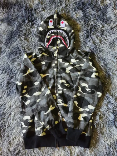 moletom bape camo shark cinza
