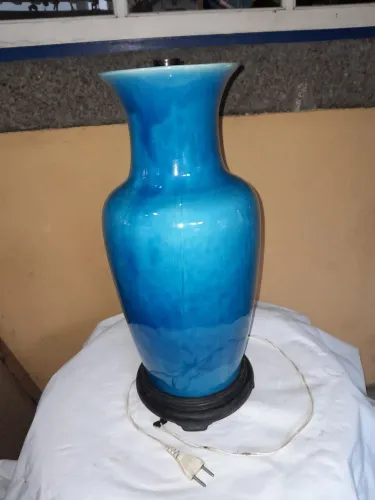 Vaso Abajur Azul Cerâmica