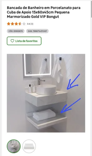 Bancada marmorizada 15x60x45cm (AxLxP) Acompanha prateleira inferior e cuba de apoio 