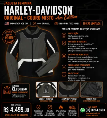 Jaqueta Harley Davidson Feminina Edição Limitada Impermeável