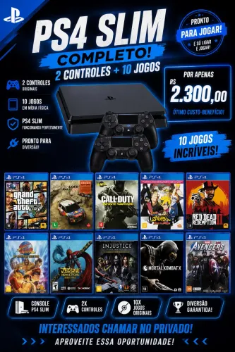 ? PS4 SLIM + 2 CONTROLES + 10 JOGOS ? R$ 2.300,00! ?