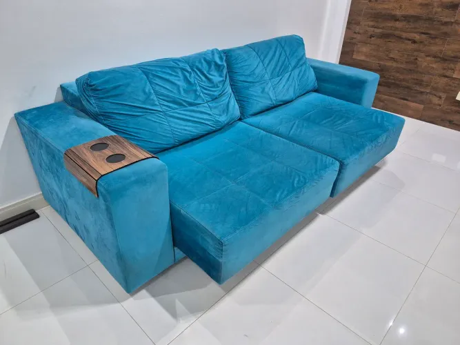 Sofá Retrátil 3 lugares Azul 