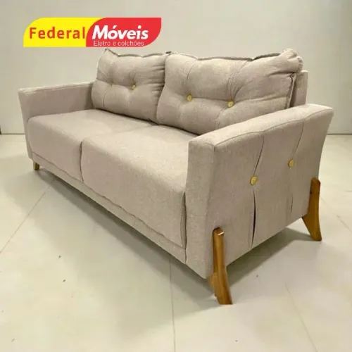 Sofá 1,70m Pés Madeira Tecido Linho NOS CHAME NO WHATSAPP