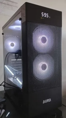 Gabinete Aura GC5 Elite Argb mid tower com painel digital,5 fans e fonte gamemax GP650w