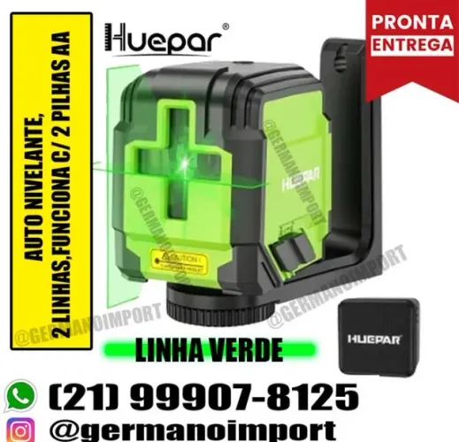 Nível a Laser Verde Profissional Huepar - 2 Linhas / 30 metros / Super Preciso