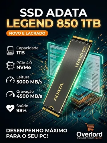 SSD Adata Legend 850, 1TB, Nvme Pcie 4.0, leitura: 5.000 mb/s, gravação: 4.500 mb/s