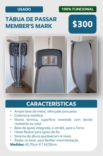 TABUA DE PASSAR Profissional MEMBER'S MARK - $300 - Curitiba