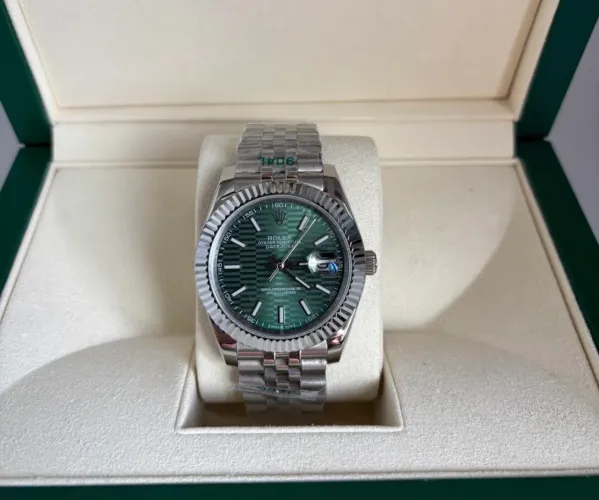Rolex Datejust Verde Canelado 41mm Linha Prem AAA+ Vidro Safira Aço 904L