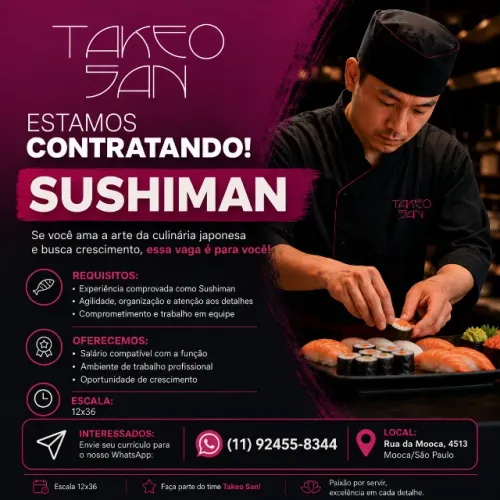 Vaga Sushiman escala 12x36 início imediato