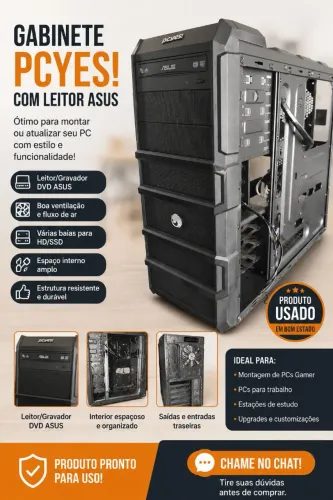 Gabinete PCYES! Torre Gamer + Leitor/Gravador DVD ASUS - Excelente Estado
