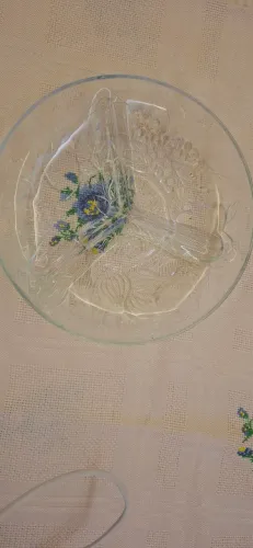 Petisqueira Antiga em Vidro com 3 Divisórias - Vintage - 20 cm