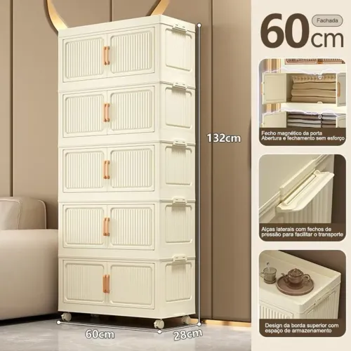 Armário Organizador Modular com Rodinhas - Dobrável, Resistente.