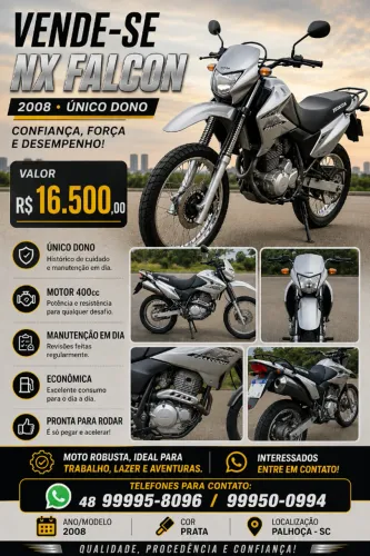 Moto Honda Falcon NX 400cc Ano 2008 Último Ano Carburada. R$16.500,00