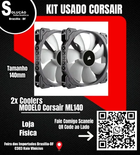 Kit com 2 Ventoinhas PWM Corsair ML140 140mm Preto Cooler 