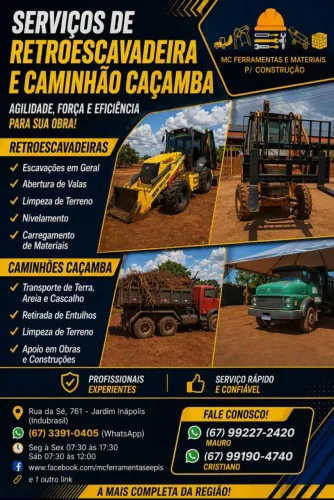 Serviços retro escavadeiras e locações