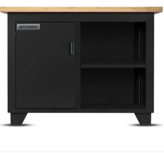 Bancada com 1 porta com prateleira e a outra parte somente prateleira 