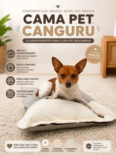 Cama Pet Toca Canguru Confortável para Cães e Gatos Zíper Removível