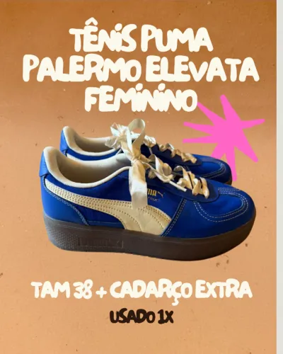 Tênis Puma Palermo Elevata Feminino, tamanho 38, cadarço extra de brinde