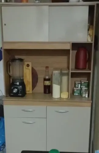 Armário De Cozinha 4 Portas 1 Gaveta Duda Pequena Cor Amadeirado Com Off White