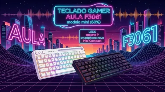 TECLADO GAMER AULA F3061 modelo mini (60%) LEDS suporte P smartphone novo