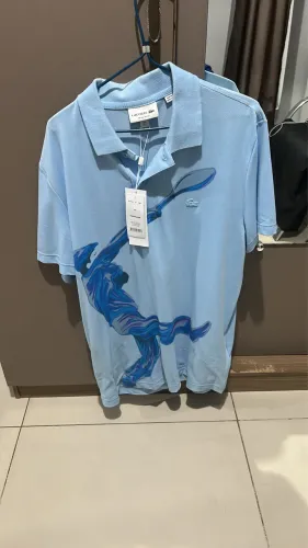 Camisa Polo Lacoste Original Azul Claro Estampa Exclusiva Masculina
