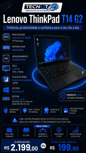 Notebook Lenovo T14 G2 i5 11ª Ger 12GB RAM 256GB SSD