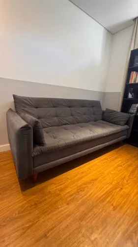 Sofá-Cama 3 Lugares Cinza Reclinável 2m Confortável