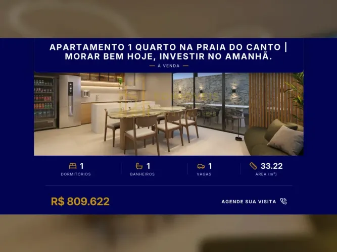 Exclusivo Apartamento 1 Quarto na Praia do Canto | Venha Conhecer!