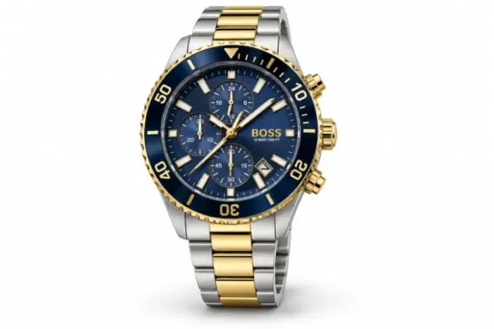 Relógio Masculino BOSS Admiral Blue Two-Tone 1514257 46mm Pulseira de Aço Inoxidável Bicol