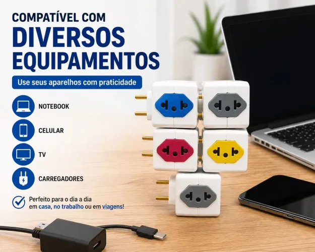 Kit com 5 Adaptadores de Tomada Universal 20A Bivolt - Padrão Brasileiro