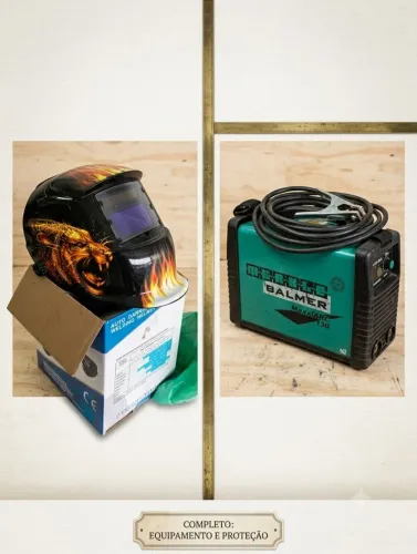 Combo Máquina de Solda Balmer MaxxiARC 130 + Máscara de Solda Automática