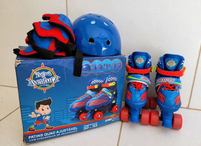 Patins Quad Infantil Ajustável Unitoys (30-33) + Kit De Proteção Completo