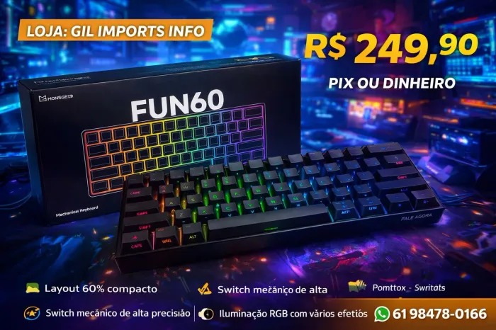 Teclado Gamer Mecânico Monsgeek FUN60 RGB - Switch Magnético NOVO LACRADO