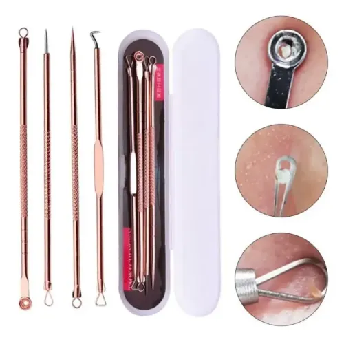 Kit 4 Pinças 2in1 Removedor Tira Cravo Espinha Extrator Inox Limpeza De Pele _ BE36