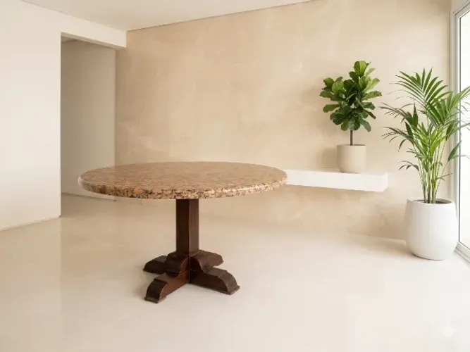 Mesa Granito com pé de Madeira Angelim Pedra - 1,20m